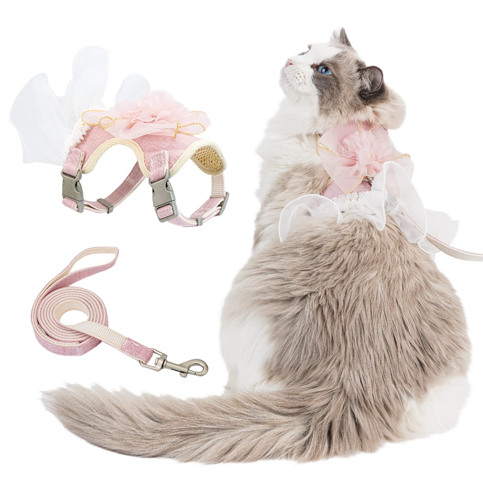 Cat Harness And Leash Set Escape Proof Travel Cat Harness For Small Cat And Large Cat Pink Color Junsirs (Pink, M：7.87"-9.45"(20-24cm))