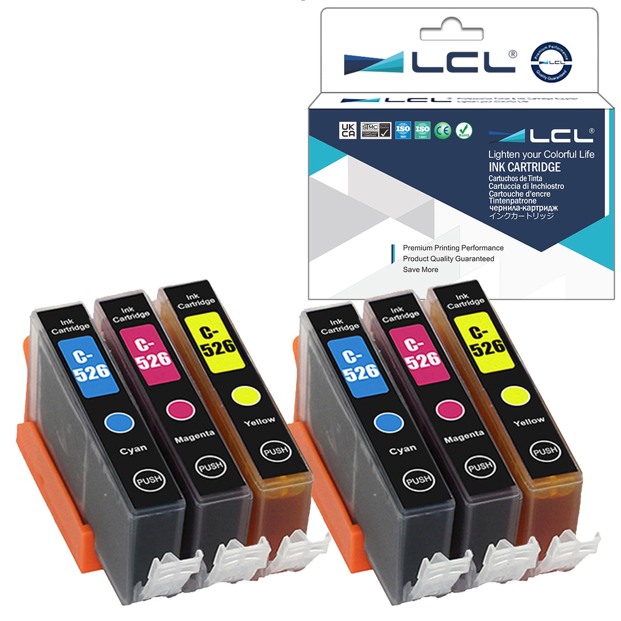 LCL Compatible Ink Cartridge CLI-526 CLI-526C CLI-526M CLI-526Y (2Cyan 2Magenta 2Yellow) Replacement for Canon PIXMA IP4850 IP4950 IX6550 MG5150 MG5250 MG5350 MG6150 MG6250 MG8150 MG8250