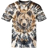 GHUALURU Men's Tie Dye Style T-Shirts Fun Animal Graphic Short Sleeves Shirt