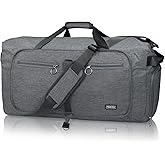 Fmeida 65L Duffle Bag with Shoes Compartment, Foldable Travel Duffel Bags for Men Women, Large Packable Travel Bag Water Repellent & Tear Resistant (Gray)