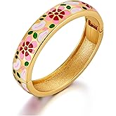 HUAYUNFANG Colorful Enamel Bangle for Women Cute Cherry Bangle Bracelet Spring Hinged Open Bangles Statement Bracelet Jewelry