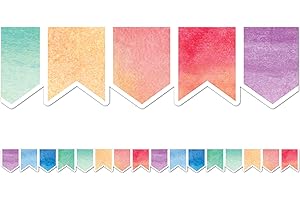 TEACHER CREATED RESOURCES Watercolor Pennants Die-Cut Border Trim