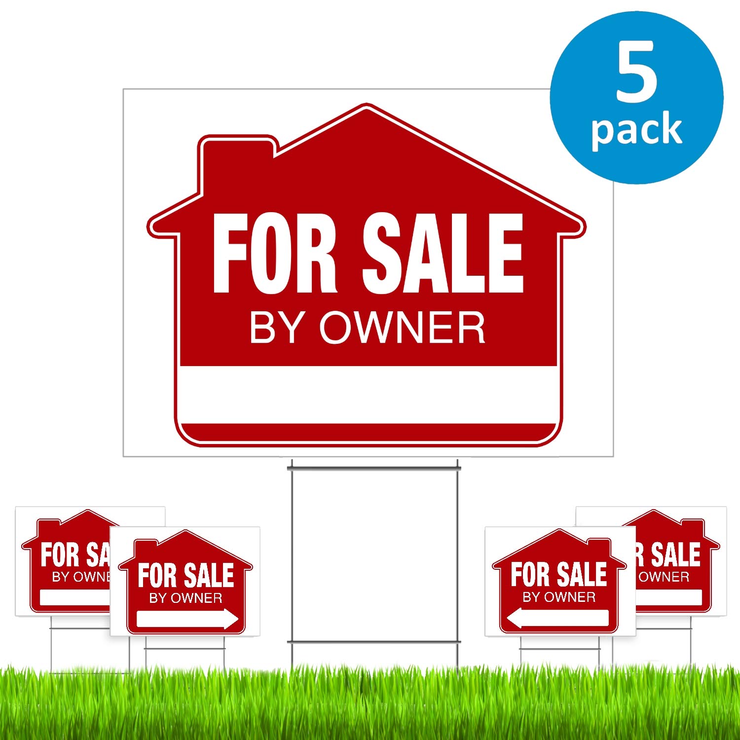 For Sale By Owner Yard Sign 5 Pack - PRO Home For Sale Sign Kit With 5