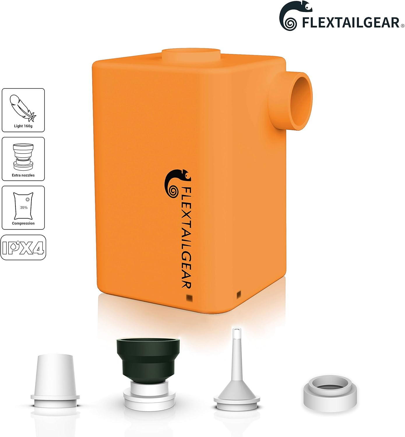 FLEXTAILGEAR - MAX Pump Plus Portable Air Pump with 3600mAh Battery USB Rechargeable Lightest Air Pump to Quick Inflate Deflate for Pool Floats Air Bed Air Mattress Swimming Ring (Orange): Home & Kitchen