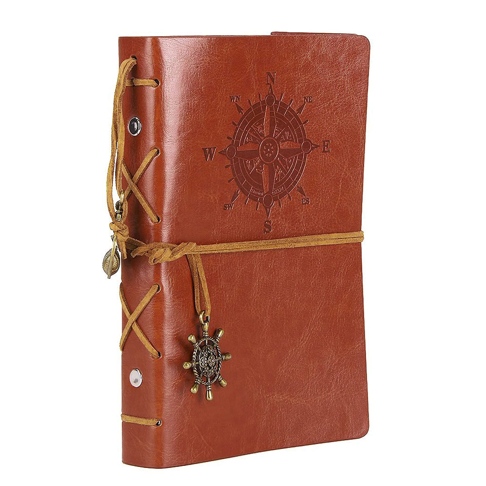 NectaRoy Vintage Retro PU Leather Cover Notebook Journal Diary, Nautical Spiral Blank String Daily Notepad Travel to Write in, Kraft Paper, Classic Embossed, Loose Leaf