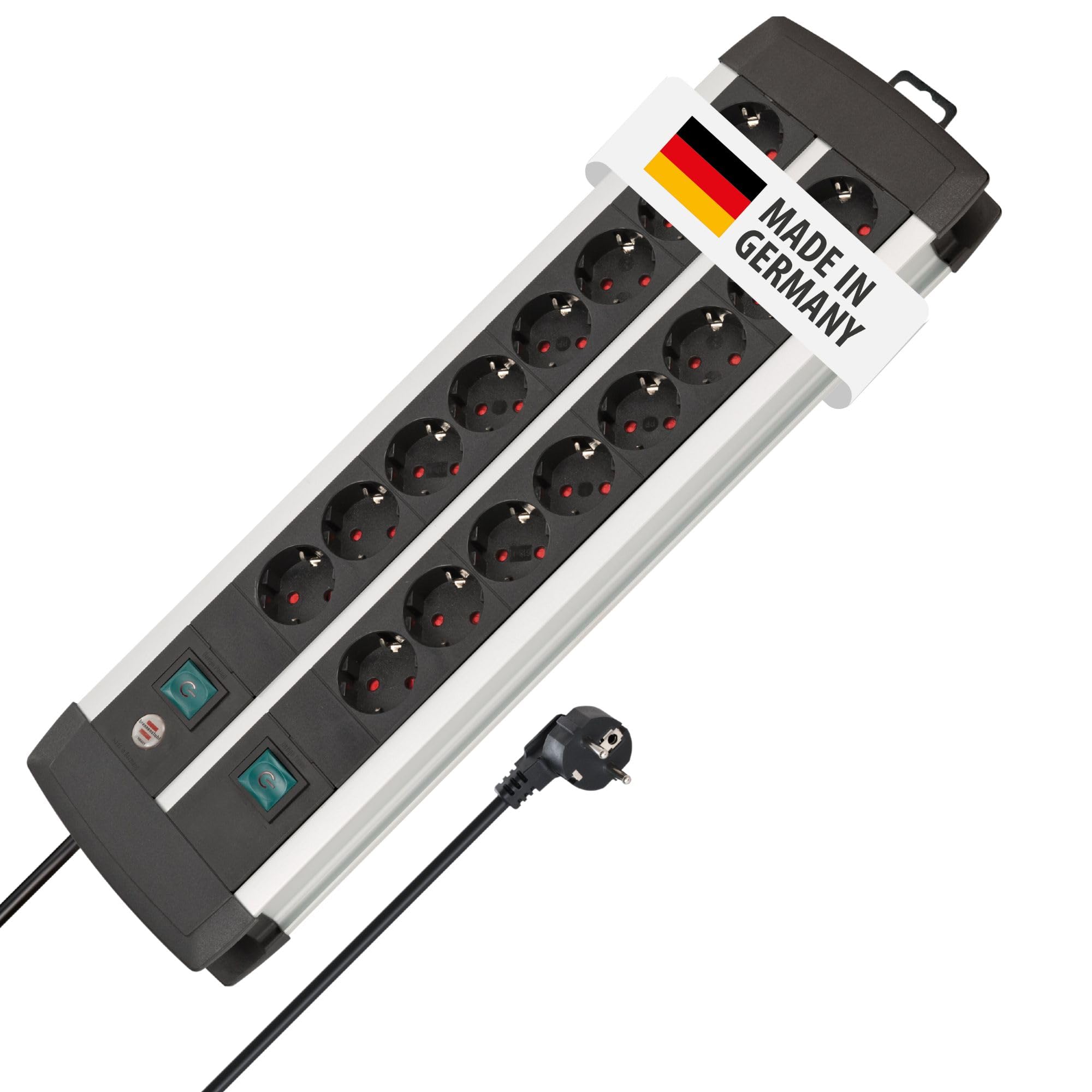 Brennenstuhl Premium Aluminium Line Extension Lead, Aluminium (with Switch and 3m Cable) – Colour: Black., black, 1391000916