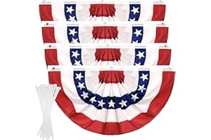 ADISHER 4Pack 2x4 FT American Flag Bunting, 4th of July Decorations Fourth of July Patriotic Bunting with Zip Ties, Red White Blue Pleated Fan Flag Banners Independence Day Memorial Day Decor Indoor Outdoor