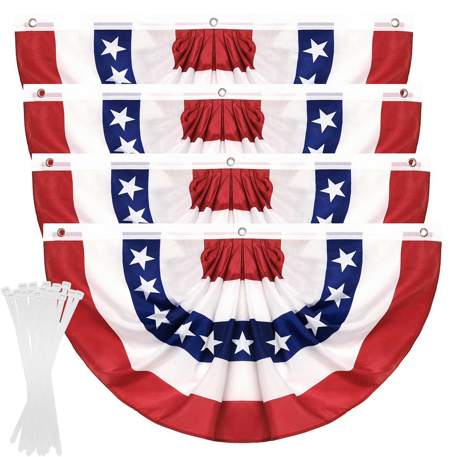 Photo 1 of 4Pack 2x4 FT American Flag Bunting, 4th of July Decorations Fourth of July Patriotic Bunting with Zip Ties, Red White Blue Pleated Fan Flag Banners Independence Day Memorial Day Decor Indoor Outdoor