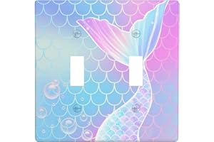 EVESKY Mermaid Light Switch Cover Electrical Duplex Combination for Kids Girls Bedroom Kitchen Home Bathroom Decor Faceplate-Double Toggle