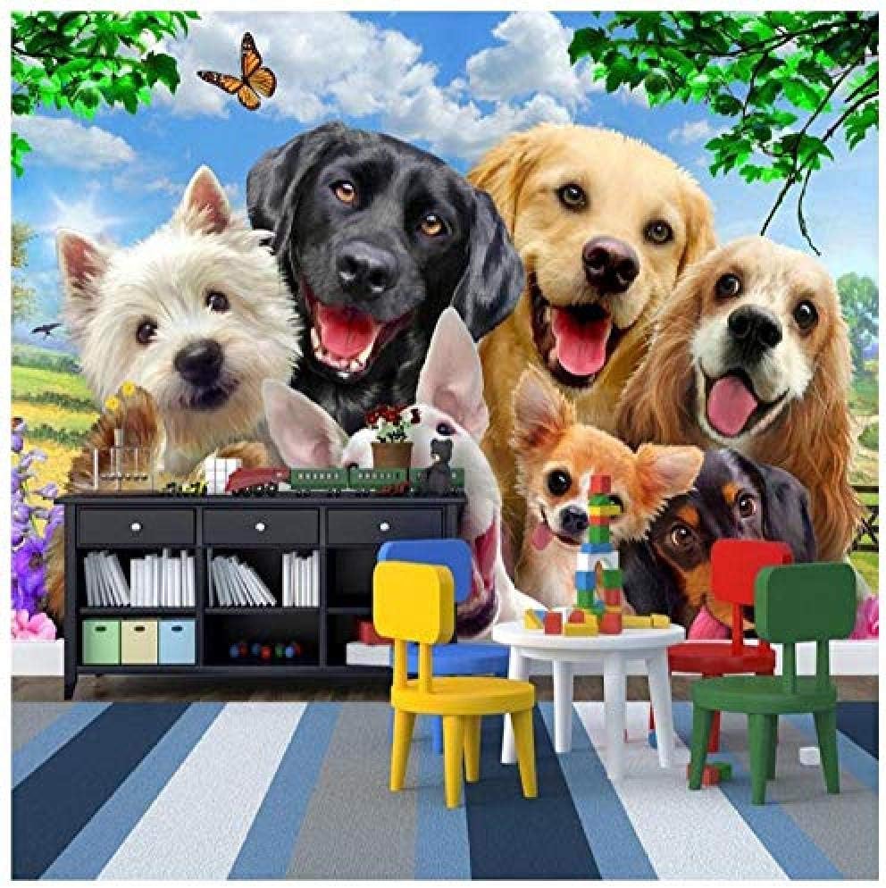 Amazon Djskhf 3d壁紙かわいい漫画の芝生犬動物写真壁画子供子供寝室の背景壁家の装飾 1x60cm 壁紙
