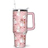 ysnifeiw 40oz Christmas Tumbler With Handle Lid and Straw, Stainless Steel Pink Xmas Snowman Insulated Coffee Cup, Christmas Gifts for Women/Mom/Daughter/Aunt/Girlfriend
