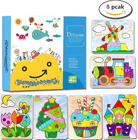 Amazon Diyzone キッズティッシュモザイク紙ステッカーアートセット8枚子供幼児のための幼児幼児教育工芸 お絵かき おもちゃ