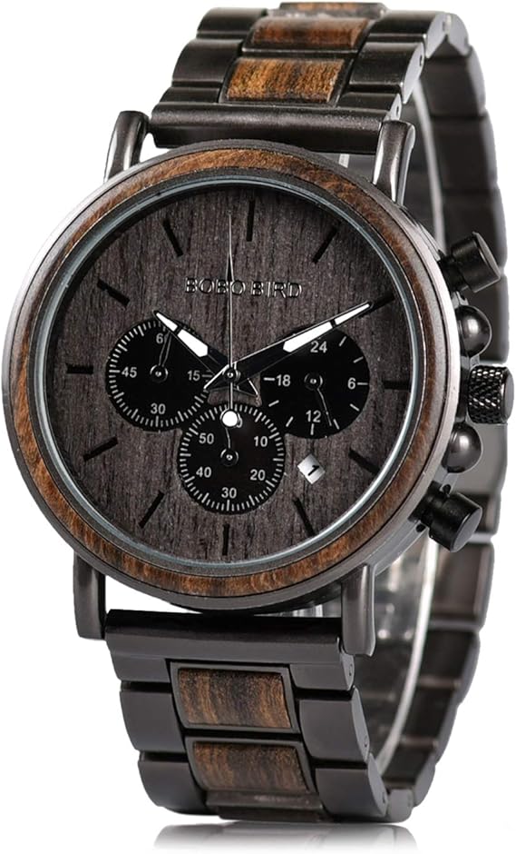Amazon メンズ 木製腕時計 ビジネス カジュアルウォッチ 黒檀 ステンレススチール クロノグラフ おしゃれなデザイン メンズ腕時計 腕時計 通販