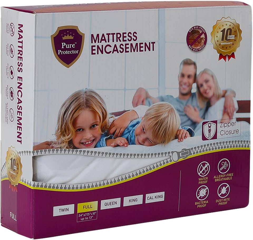 PURE PROTECTOR Hypoallergenic Breathable 100% Waterproof, Bed Bug and DUST MITE Resistant Twin Size Zippered ENCASEMENT'S and Protectors