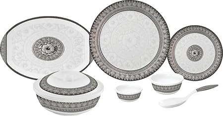 Servewell Antique Urmi Melamine Dinner Set, 31-Pieces, White