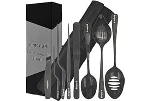 Bonigour Professiona Plating Tools - 9 Piece Set - Culinary Chef Plating Set - High Spatula Tongs, Fish Spatula, Plating Spoons, Chef Tweezers - Kitchen Plating Utensils - Molecular Gastronomy Kit