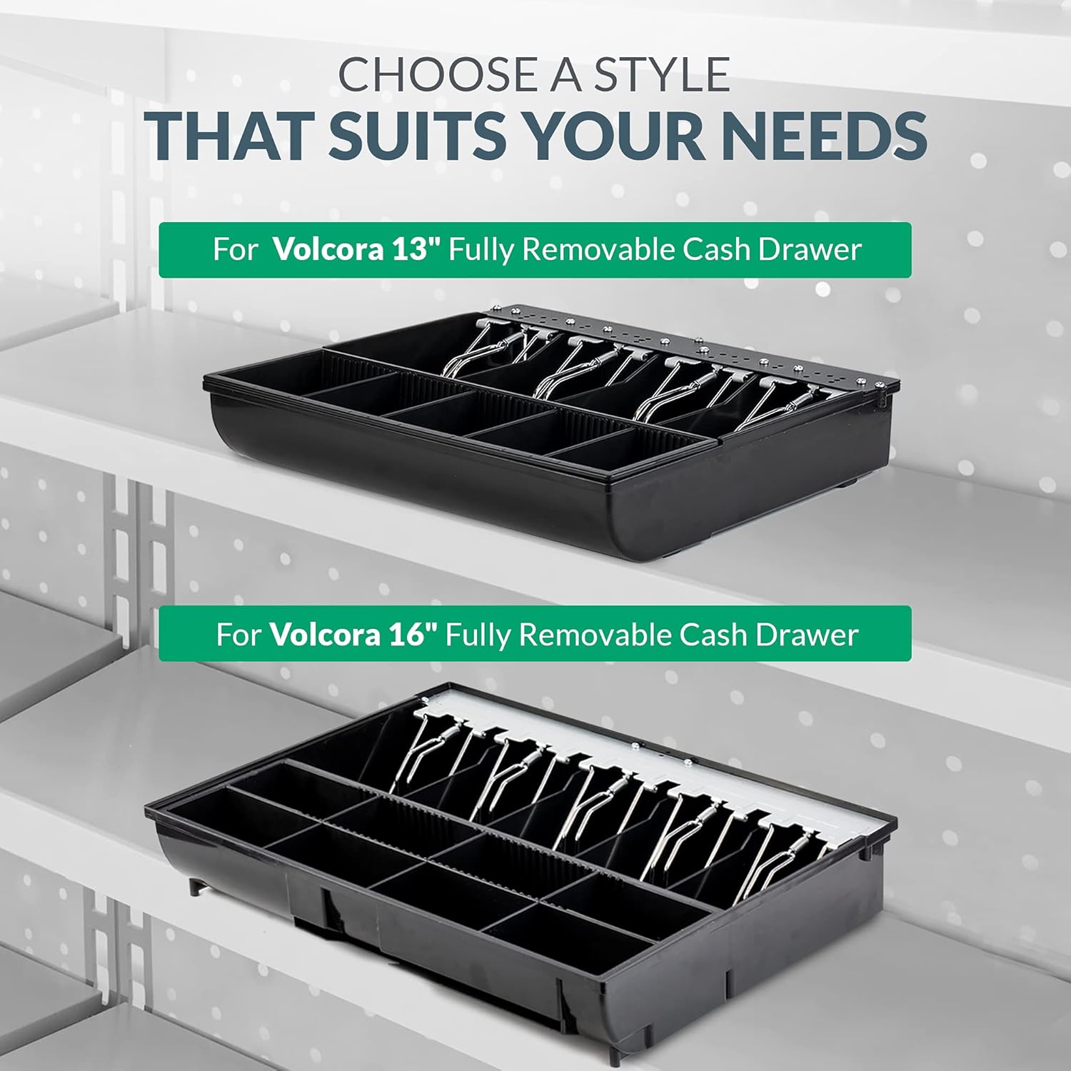 Cash Drawer Tray - 11.7 x 10.3 x 2.3 Inch Cash Register Insert - 4 Bill / 5 Coin Replacement Cash Tray for Volcora 13” Fully-Removable Drawers - Stainless Steel Currency Compartment Money Storage : Office Products