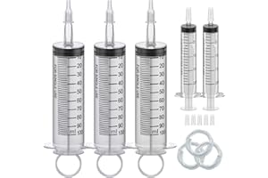 3 Pack 100ML Large Syringe and 2 Pack 20ML Plastic Syringes with Tube und Adapter, Sterile Individually Wrap Measurement and 