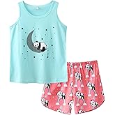 CYCHELRY Girl Sleeveless Summer Pajamas Set Cute Unicorn Tank Top and Stripe Shorts Sleepwear Soft Teen PJS Set Size 6-16