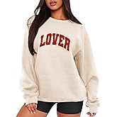 MAPICK Valentine Sweatshirts for Women Funny Letter Printed Chenille Patch Pullover Sweaters Long Sleeve Oversized Tops