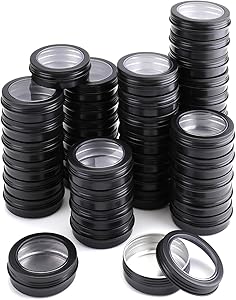 Foraineam 30 Pack 4 Ounce Round Tins Screw Lids Tin Cans with Clear Window Matte Black Metal Spice Containers Aluminum Travel Storage Jars for Kitchen, Office, Gifts, Candies