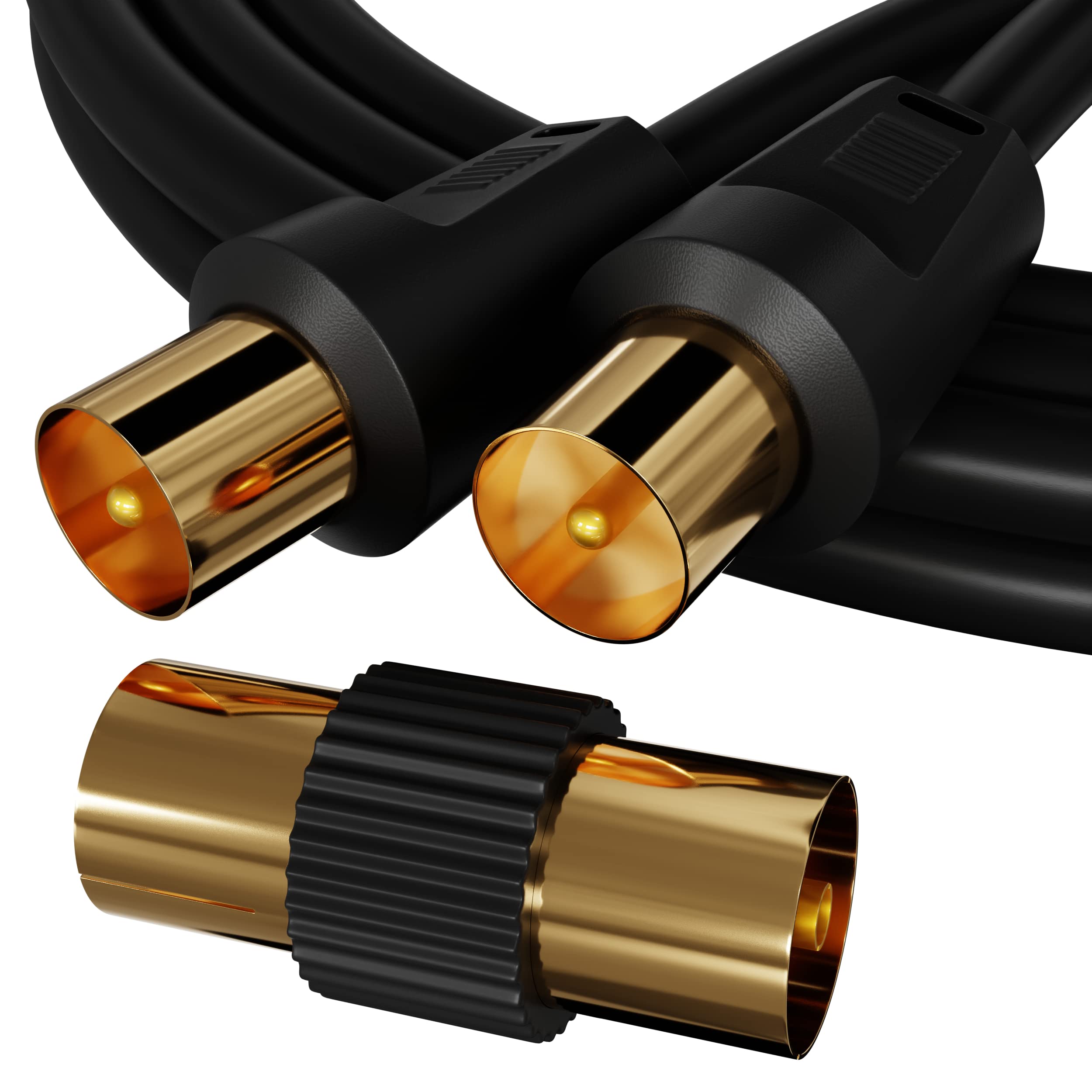 ConnectingU Black 5m TV Aerial Cable Male to Male with Female to Female Coupler