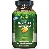 Irwin Naturals Mega D3 &amp; K2 + Turmeric Extract | High Potency | 60 Softgels | Mood, Bone &amp; Immune Support | Vitamin D3 + MK-7 K2 | Magnesium &amp; Zinc | 60 Liquid Soft-Gels