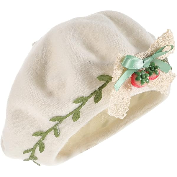 LIFKOME Women Beret Hat Straw Hat Bow and Strawberry Pendant  display picture 3