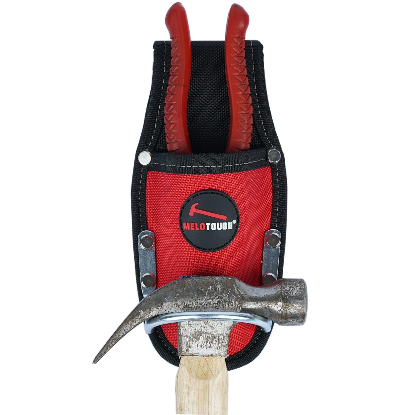 MELOTOUGH Plier Holster Tool Holder and Heavy Duty Steel Loop Hammer Holder for Tool Belt Work Organizer Pocket Durable and Compact Tool Holder for Construction,Electrician(Red)
