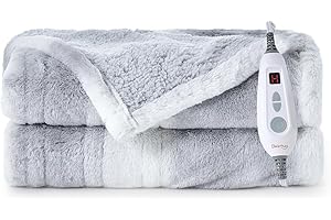 Bearhug Heated Throw Blanket, 50"x60" Electric Blanket, Cozy Faux Fur& Soft Sherpa, ETL Certified, 4 Hours Auto-Off Timer&6 Heating Levels, Machine Washable, 5-Year Warranty