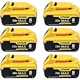 Kulatiom 6Pcs 8.0Ah 20V Replacement for Dewalt 20v Max Battery Compatible with Dewalt Battery 20v DCB206 DCB204 DCB200 Series Cordless Power Tools