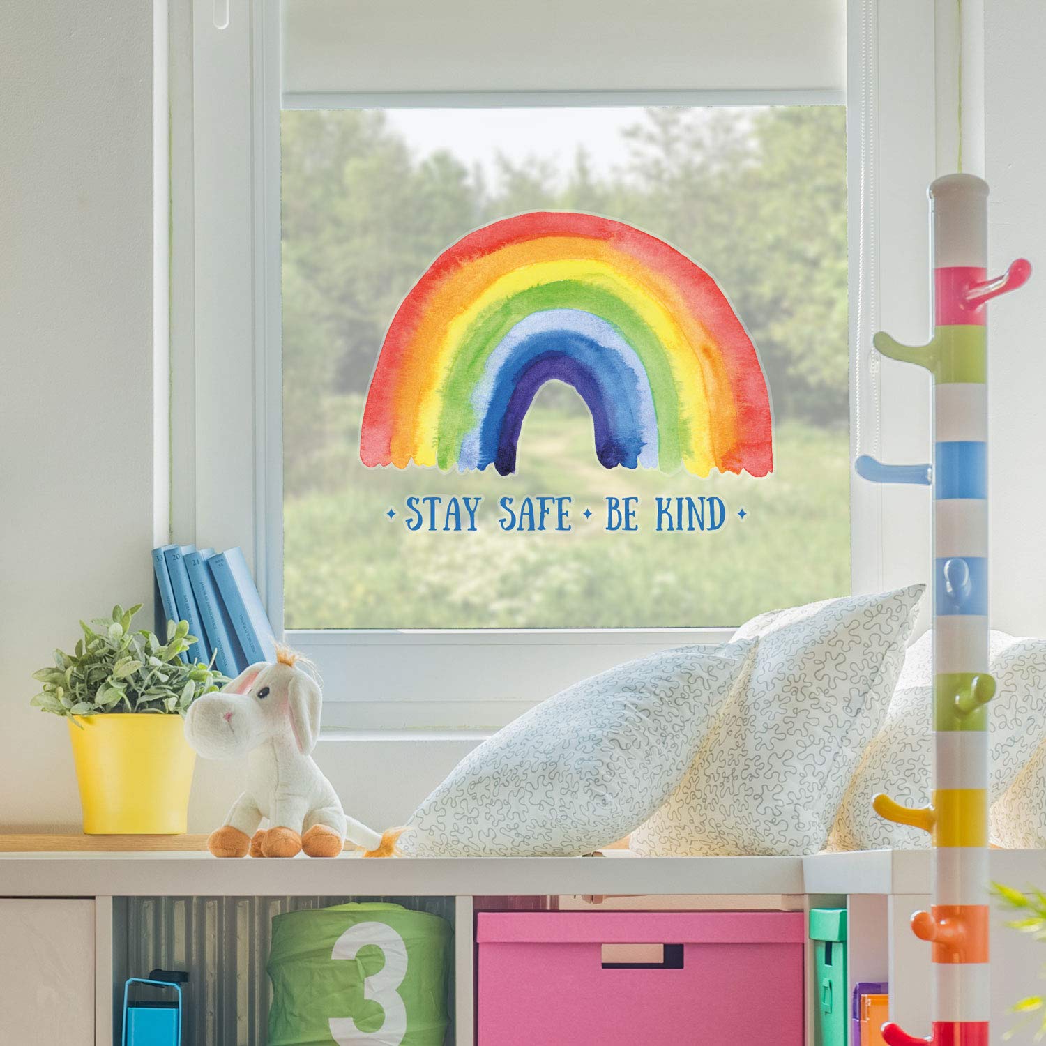Rainbow Window Sticker to Decorate Your Home with a Bright Vibrant Rainbow Design Repositionable and Cleanly Removable Window Decal Made in The UK Stay Safe Be Kind
