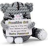 Yullely Funny Crochet Cat Plush – Emotional Support Crochet Cat, Positive Crochet Animals for Women, Men, Friends – Handmade Grey Graduation Gift & Office Decor