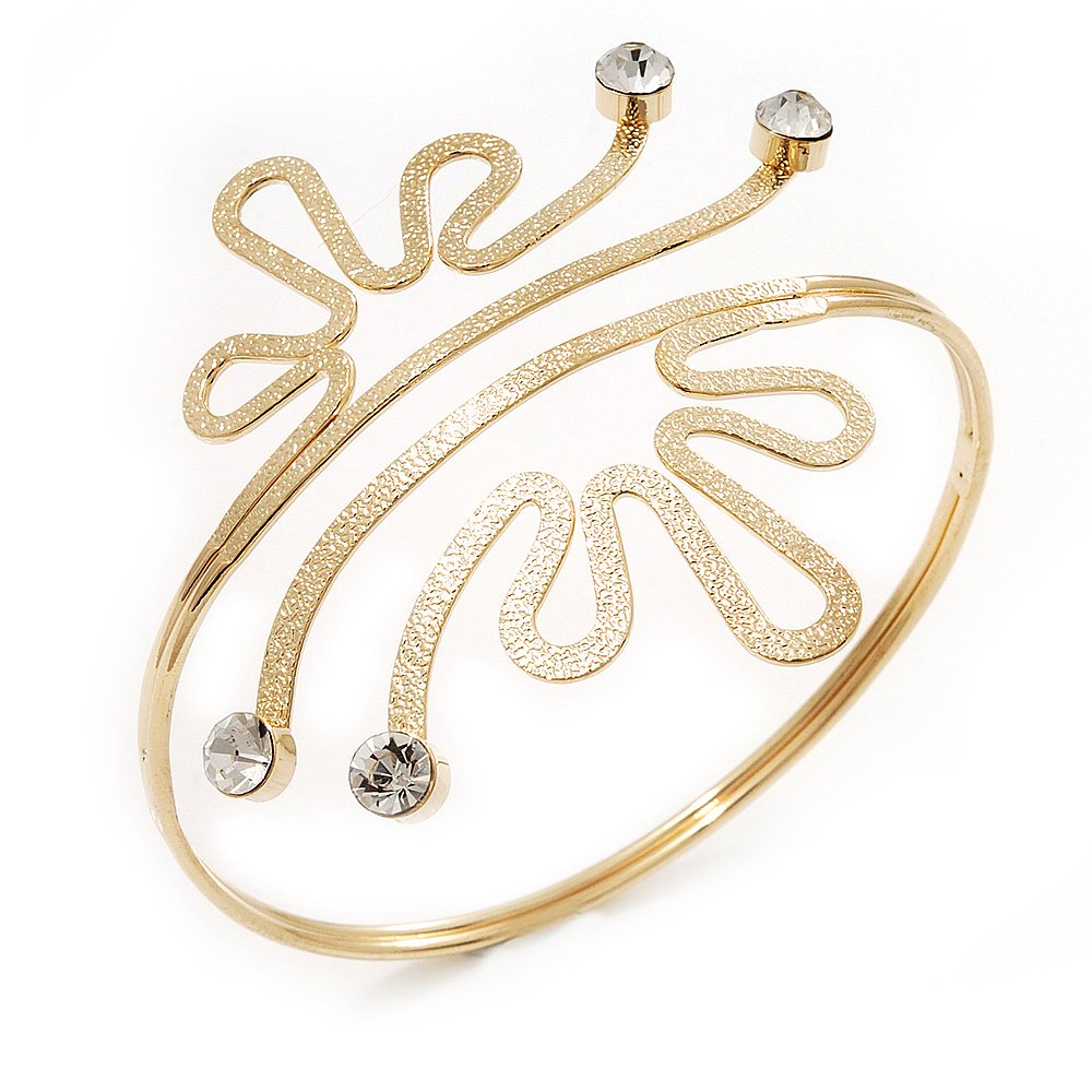 Avalaya Textured Diamante Crown Upper Arm Bracelet/Gold Plated/Adjustable