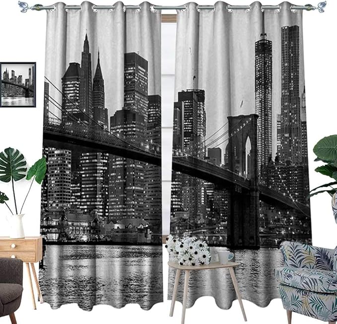 RenteriaDecor Modern Window Curtain Drape Brooklyn Bridge Sunset with