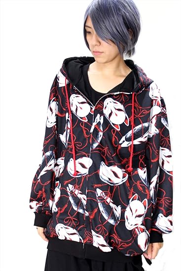 Amazon Co Jp Drug Honey Japanese Pattern Thin Zip Hoodie All Over Pattern Japanese Style Fox Blk Clothing Accessories