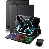 Case Keyboard for Amazon Fire HD 10/10 Plus (11th/13th Gen)&amp;Lenovo Yogabook | 10.1 inch Cover, Rainbow Backlit Keyboard, Built in Pencil Holder, Bluetooth Keyboard Mouse Combo, Black