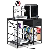 AHOWPD 3D Printer Stand with Filaments Storage and Drawer Organizer | Heavy duty 3D printers table 39.5* 23.7* 34.3in desk for 3pcs 3d printers and 32 filament spools for workshop studio