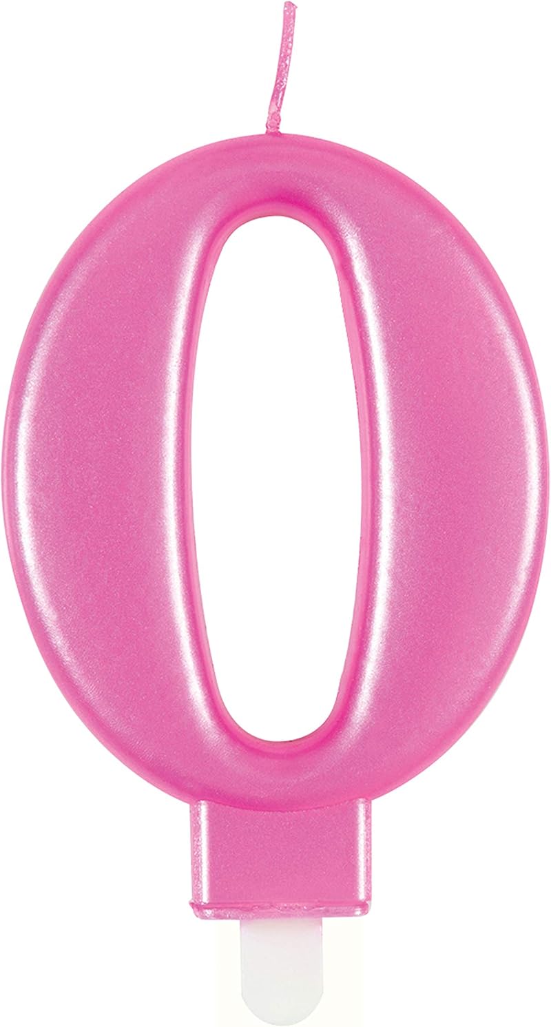 Unique Dazzling Metallic Pink Number 0 Birthday Candle - 1 Pc
