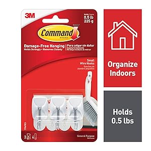 Command Small Plastic Wire Hook(White,3 hooks and 4 strips)