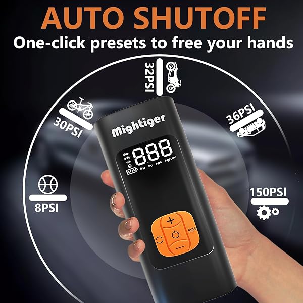 MIGHTIGER TIRE INFLATOR PORTABLE AIR COMPRESSOR CORDLESS MINI AUTOMATIC AIR PUMP WITH DIGITAL PRESSURE GAUGE 150PSI 3X FAST INFLATION AND AUTO SHUTOFF SOS LIGHT TIRES PUMP FOR CAR (BLACK)
