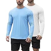 HOPLYNN 2 Pack Men's UPF 50+ Rash Guard Quick-Dry Long Sleeves Shirts, Swim Fishing Shirts UV Sun Protection Shirts for Men