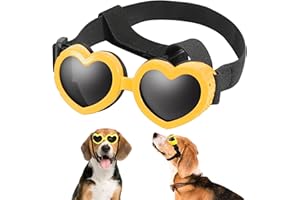 APOSU Dog Sunglasses Small Breed Goggles UV Protection with Adjustable Strap Doggy Heart Shape Anti-Fog Sunglasses Eye Wear Protection for Puppy Sun Glasses Doggie Windproof Glasses (Yellow)