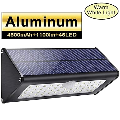 Licwshi 1100lm Solar Außenbeleuchtung 4500mAh Schwarz Aluminiumlegierung 120 ° Infrarot Bewegungssensor, wasserdicht IP65 Wir