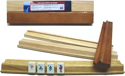 Hot Games Set of 4 Large Mah Jong Tile Racks 40cm Natural Wood with Ledges