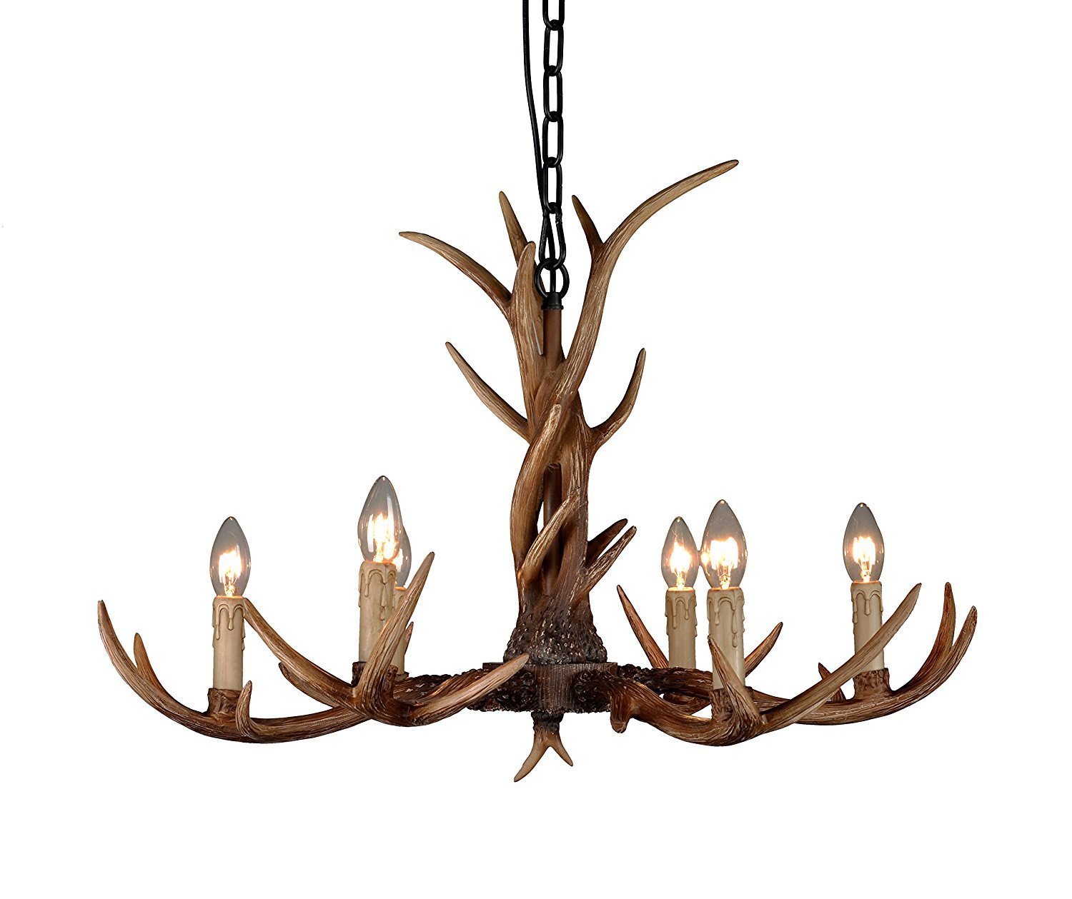 EFFORTINC Vintage Chandelier Deer Horn Resin 6 Lights,Rural countryside