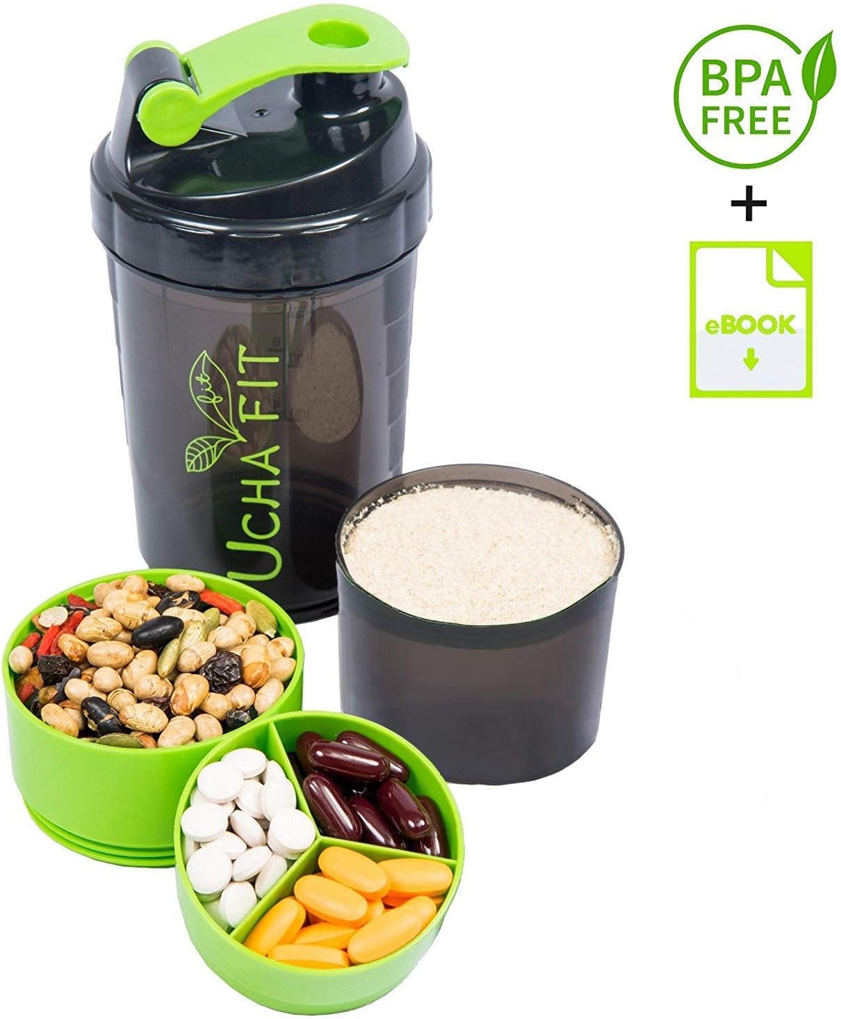 IESPANDI Protein Mixes Shaker Bottle with Storage, BPA Leak Proof Cup Set; Green Blender Metal Mixer for Fitness, Pre Workout Drinks, Sports, Gym Water & Smoothie Shake; Nutrition Supplements 16-22 oz
