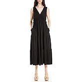Max Studio Women's Sleeveless V Neck Maxi Tiered Dress