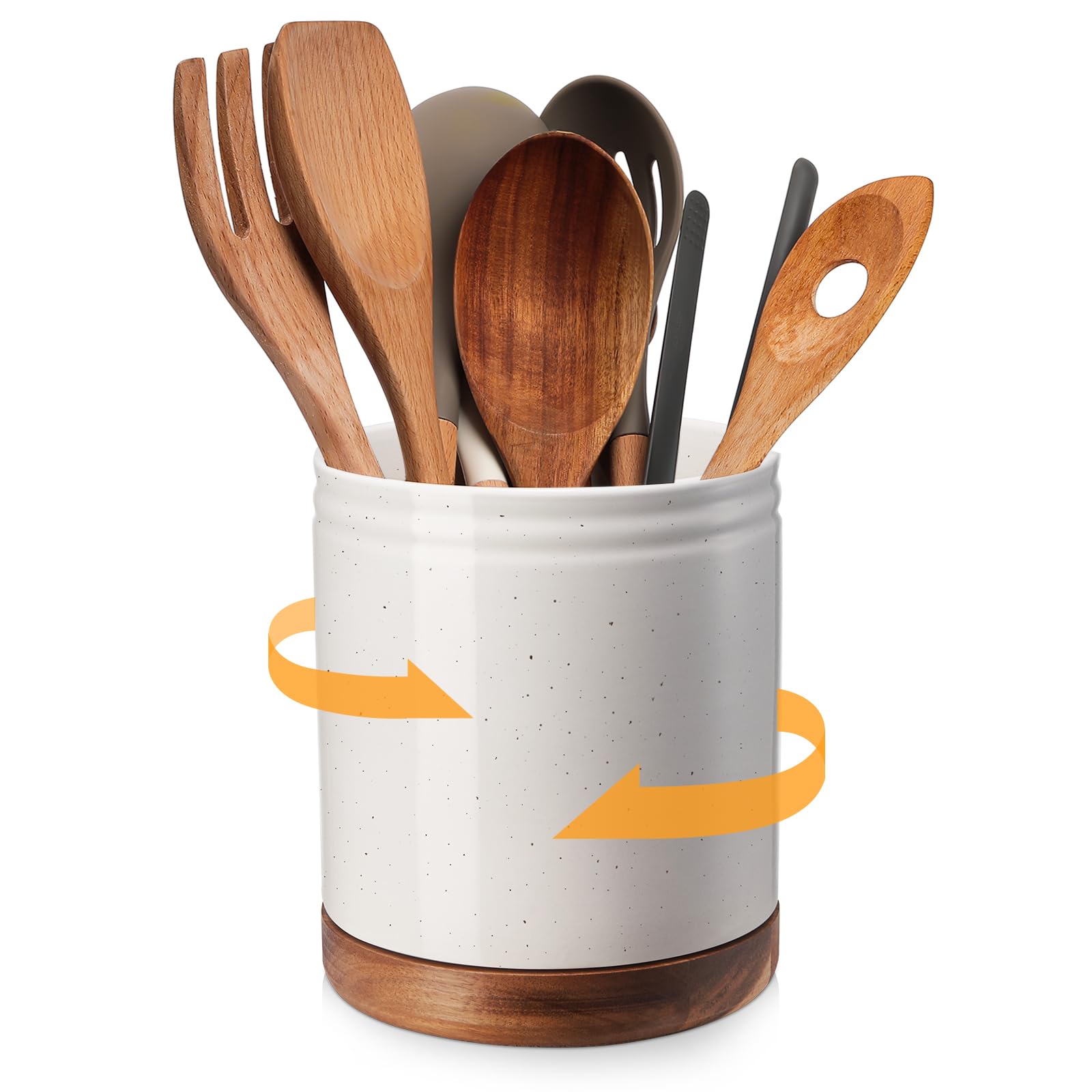 Photo 1 of DOWAN 7.6" 360° Rotating Utensil Holder, Kitchen Utensil Holder for Countertop,Large Ceramic Utensil Crock for Kitchen Decor, Protection Cork Bottom, Speck White