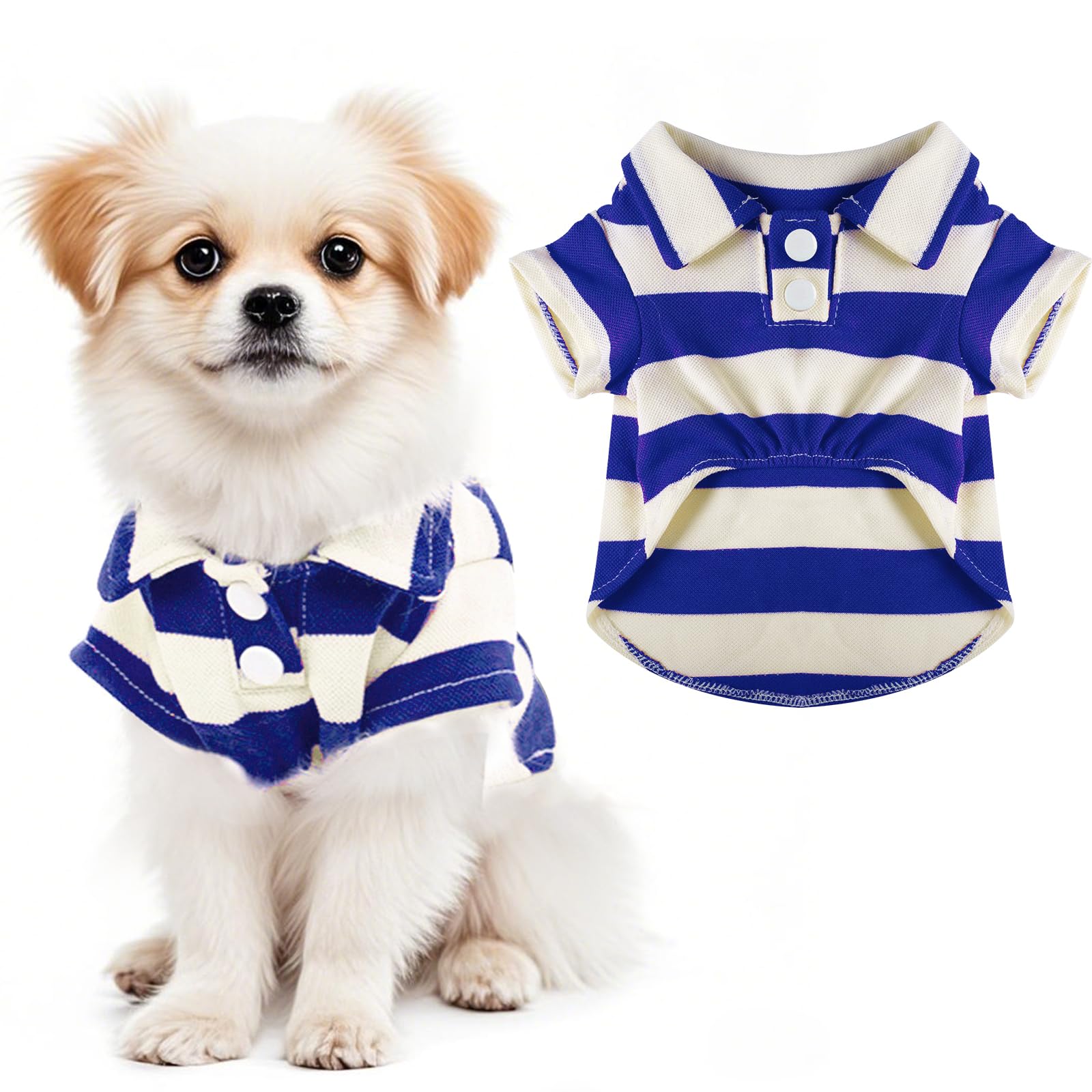 Photo 1 of Dog Shirt Polo Shirt Striped Collar Puppy Clothes Summer Button Up Pet Clothes for Small Medium Dogs Cats for Boy Girl Pets (Royal Blue, Large)